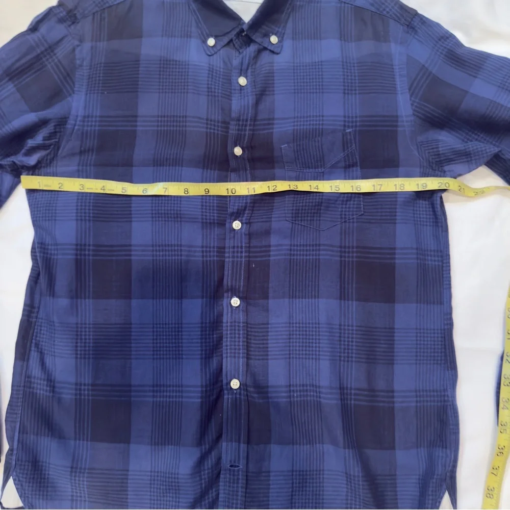 OFFICINE GENERALE BUTTON DOWN JAPANESE POPLIN SHIRT BLUE & BLACK PLAID MEDIUM - Picture 4 of 8